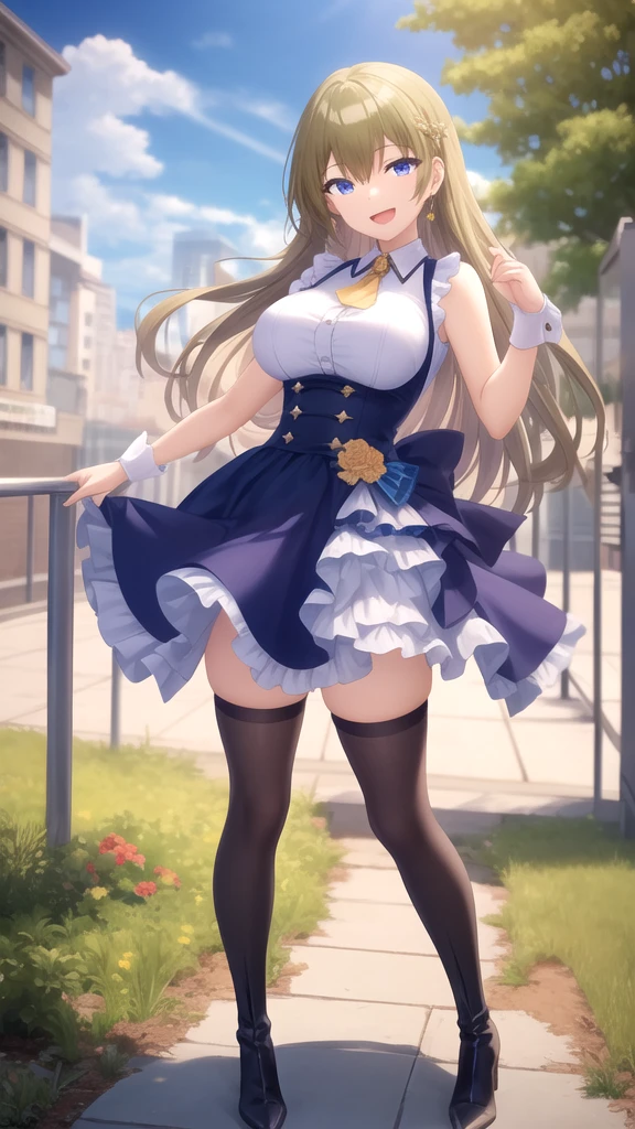 girl,Large Breasts,long hair,Topless,Bow,Blonde Hair, Purple Eyes, Cleavage,Large Breasts,whole body,foot