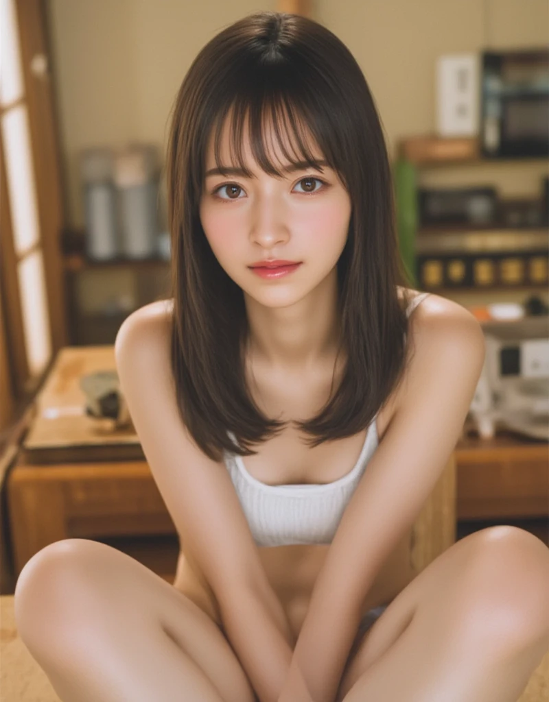 (Masterpiece:1.4、Highest quality)、(Realistic、フォトRealistic:1.4)、Beautiful illustrations、(natural side lighting、Cinema Lighting)、Boundary Depth Write、Facing the audience、(Face Focus、Upper Body、Shared seating:1.4)、Front view、1 Girl、Perfect Face、Symmetrical cute face、Glowing Skin、Asymmetrical Bangs、Big eyes、Drooping eyes、thin、Beautiful Hair、Beautiful Face、Beautiful and beautiful eyes、Beautiful clavicle、Beautiful body、Beautiful breasts、Beautiful thighs、Beautiful legs、Beautiful fingers、Completely naked、Bright classroom、sit with your legs slightly open、The genitals are visible、Two breasts exposed、Pink nipples、Pink areola、The genitals are visible、Spread your legs wide、Small breasts、Small breasts、Small breasts、thin腰、thinバスト、thin尻、thin腿、thin脚、thin腕、Small shoulders、thin首、Small lower body、thin下半身、Small build、low length、Slender body、thin尻回り、Small Ass、Short torso、(( Leg spread ))、Short torso、No pubic hair、Slim figure、Small breasts、thin腿、Small Ass、thin脚、thin尻回り、The genitals are visible、Korean Idols、Nogizaka Idol、Gravure idol、adult、actress、Highest quality、Ultra-detailed 8K、(ハイパーRealistic:1.35)、(フォトRealistic:1.45)、(Realism:1.4)、Cowboy Shot、A beautiful Japanese girl、17 year old、Supermodel、Japanese Idol、(Sitting on a desk:1.1)、(Background is a school classroom:1.1)、No pubic hair、Beautiful breastsが見えている、(((Beautiful breastsが見えている、Nipples are visible)))、No pubic hair、elaborate vagina、Small face、(((Completely naked)))、No panties、No panties、Great proportions、Golden Ratio Style、Small breasts、Small breasts、Small breasts、thin腰、thinバスト、thin尻、thin腿、thin脚、thin腕、Small shoulders、thin首、Small lower body、thin下半身、Small build、low length、Slender body、thin尻回り、Small Ass、