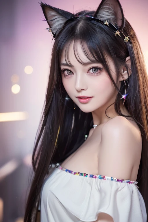 (Fatal Beauty,A charming villain,witch) ,(A supple and powerful physique),(Sensual charm),(Mysterious charm:1.1),(Captivating silhouette),((((Rainbow Eyes))))、((((big sapphire necklace))))、(Highest quality,High resolution:1.2),(dark,Threatening:1.1),((dark horror theme:1.5),(thriller:1.5)),(Dark fantasy:1.5),  (((Countless stars fly away:1.5),(absurdes:1.5),(wonderful:1.5))),Woman in a dress, (Powerful numbers:1.1),(((Big Breasts))),(((muscular:1.1))), cute face, Sexy Face, , Very detailedなbeautiful女の子, (Ideal body type:1.8), Very detailed faceexpressive lips, (Very beautiful、Crisp big eyes:1.5), Fine skin., All features are shown in detail., The outline of the fingers is beautifully drawn....., The nose is precisely shaped., expressive lips, Perfect ???????,cute、Realistic、(Front view:1.4),(Face Focus:1.3), realistic girl rendering, 8k artistic german bokeh, Enchanting girl, Real Girls, Gurwitz, Gurwitz-style artwork, Girl Roleplay, Realistic 3D style, cgstation Popular Topics, 8K Portrait Rendering,(truth，truth：1.4),Sexy Body,( Very lean body:1.6),Sexy pose, blush, Attractive body, Very curly hair, Purple Curly Hair, very big hair, Very curly hair, prime color,suprban,Very detailed,masterpiece,Intricate details,Faded,Very detailed, Eye on the details,Intricate details,Dark and spooky atmosphere,  spiritual being, supnforgettably beautiful, Ghostly figures, Shadow-like shape, Spooky whispers, Ominous Aura, Goth Maiden,  Like dazzling fur in a starless haze,Her Mogul Snaps, Mysterious Cemetery,Black hair swaying in the moonlight, She summons darkness, (beautiful: 1.7), (Black Hat: 1.6), (An intricately decorated jet-black cloak: 1.6), (Delicately decorated cloak, Despite the damage: 1.5), Hypermaximalist,  Breathtaking oil paintings, surreal, supltra-realistic digital illustrations that mimic the style of oil paintings, wonderful composition,  (Shining Eyes:1.6)、(Glowing Eyes:1.1),(hellish landscape:1.1),(fire,sulfur:1.1),(Threatening atmosphere:1.1),(dark shadows,Threatening presence:1.1),(sup