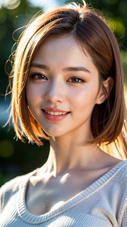  Sharp Focus :1.2,  24 year old beautiful girl with perfect figure :1.4,  Slim Abs :1.3,  Original photo、超A  high res,  full body,  Ultra Fine,  detailed pictures, Big smile on her face ,  sexy, Facing the camera, close-up , ( 1 girl),  beautiful faces, ( realistic face), beautiful hairstyles,   Real Eyes , Beautiful detail eyes, (realistic skin),  Beautiful skin, (  sweater  ),  Absurd,  attractive, ultra  high res,  super real ,   high definition , Golden Ratio,Good move、10、 greatest masterpiece 、 top quality 、head:1.3、(( Hasselblad photo ))、 fine skin、 sharp focus 、(A cute girl with a )、Gentle lighting、dynamic ungle、[:( detailed face :1.2):0.2]、 Negative Pro, Highly  detailed face  and skin texture,   detail eyes,  double eyelids,masterpiece,Eyes drooping,Hands facing up, Face Zoom,  Completely-valid,(Huge、A chest that&#39;s about to burst:1.1),(Canon RF85mm f/1.2), (8k,  RAW photo,  top quality ), (Practical, photograph Practical), ( very detailed,   highest image quality taken by Ki ,  super detailed ,  high res, Description of  very detailed, Supermarket,  Extremely elaborate and beautiful work), Beautiful and delicate girl, (( perfect body)),  very elaborate eyes and face ,  white skin, Noble Beauty, ((  Bunny and Snake Race  , pores)),  Perfect Anatomy ,  Delicate and beautiful body , delicate face,  Slim Abs,  slim waist),  big butt,  Exhausted Belly, ( huge breasts;1.37,  big breasts:1.37,  large cleavage :1.37)