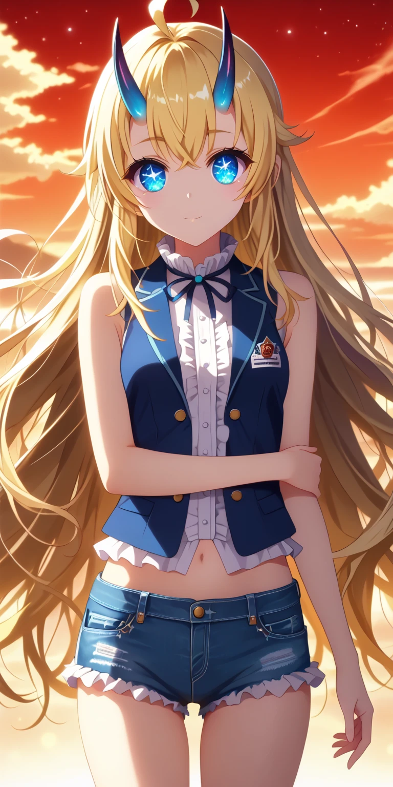 misaki shokuhou, blonde hair, hair between eyes, long hair, (symbol-shaped pupils:1.5), yellow eyes,elbow gloves, gloves, , short sleeves, summer uniform, sweater vest, tokiwadai , white gloves, (light brown sweater vest:1.2), 1girl,18yo,perfect hands, perfect finger,perfect anatomy,masterpiece, best quality,realistic, hyperrealistic, 16k hdr, outdoors,strong wind,(happy smile:1.2),(skirt lift herself:1.5),(see through micro panty,thong:1.3),(from below:1.2),spread legs,huge breasts,dynamic angle