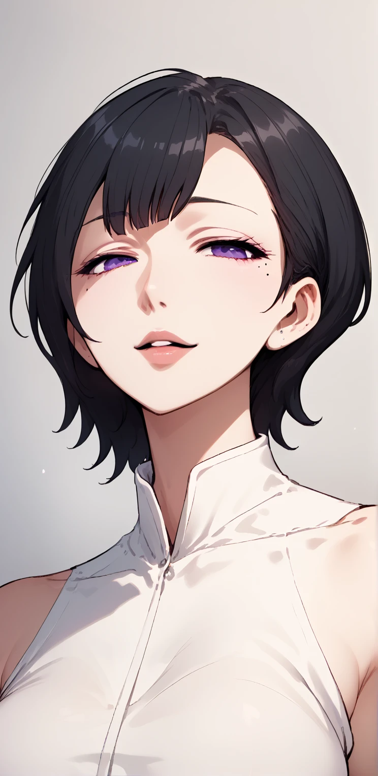 rin6135, purple eyes,  short hair,  black hair, mole under the eye, cabelo eNTRe os olhos, NTR_face