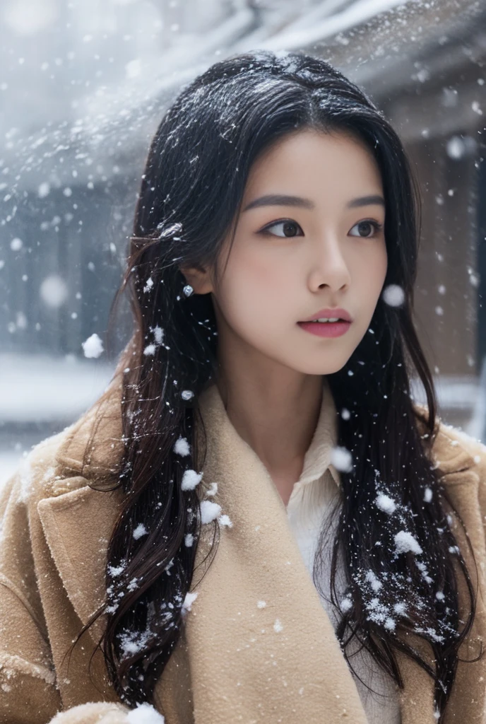 ((((8k))),((Extremely meticulous CG)) ,(wallpaper),16k,((Extremely refined and beautiful)),(((Masterpiece))),(((best qualtiy))),(((Ultra High Resolution))),beautiful light up,Perfect lightning,realistic shaded,((high resolution)),(Smooth and flawless fair skin:1.5),(pale skin:1.3),(Extremely exquisite facial details:1.2),(perfect body:1.1),(ultra-detailed),A beautiful girl,solo,(small head:1.2),(shoulder length straight bob hair:1.2),(small face:1.2),(Exquisite makeup:1.2),(small breasts:1.2),(flat chests:1.2),((slim,thin)),happy,(laughing:1.2),(red scarf:1.3),(maxi white fur edged dress:1.5),(shoulder off:1.3),(slender legs:1.2),(see through pantyhose:1.5),(boots:1.3),(day scene:1.3),(cloudy:1.3),(forest landscape:1.3),(At a small train station:1.3),(On the platform:1.3),(Old-fashioned steam train on the track:1.5),(snowing:1.2),(winter:1.3),(snow scape:1.3),(detailed background:1.5),(standing:1.3),(Holding a petite Arctic fox in arms:1.2),(upper body:1.3),(from front:1.3),