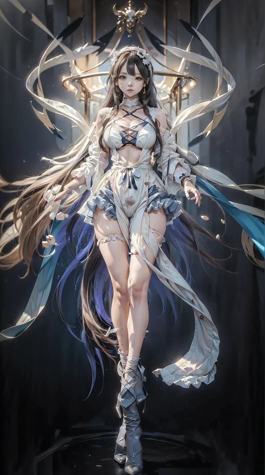 A white divine dragon, a long-bodied dragon, a dragon covered in white scales, and a dragon wrapped around a fairy, a fairy with long flowing hair and delicate facial features, wearing a long skirt with clear and delicate layers, beautiful headdresses, hand and foot ornaments, two pairs of slender jade hands, and two long white legs exposed,best quality, masterpiece, anime style, beautiful woman, nebula, shooting stars,ultra beautiful detailed eyes, ,Precise iris depiction
,hyper detailed face, complex, perfect, model, textured, chiaroscuro, professional make-up, realistic, rough, dominating, figure in frame, Super beautiful background drawn by WLOP, cinematic lighting, stars, fireflies, ethereal,