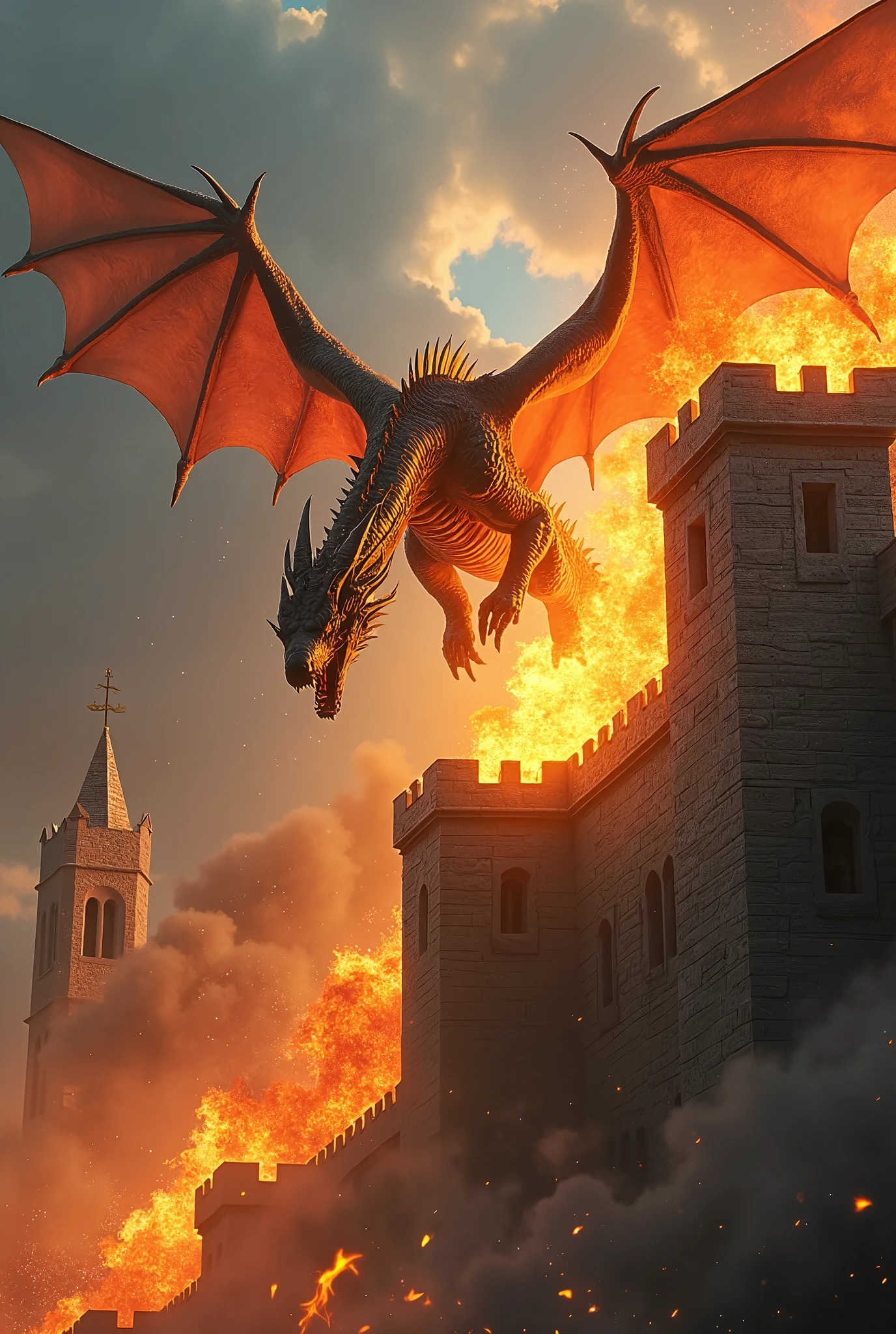 there is a dragon that is sitting on a wall with a fire, fire breathing dragon, ''dragon breathing fire, firebreathing dragon, dragon breathing fire, dragon blowing fire above, “fire breathing dragon, drogon, the devil in hell as a dragon, world of fire and blood, dragon spits fire on a man, realistic lifelike dragon, firebreathing