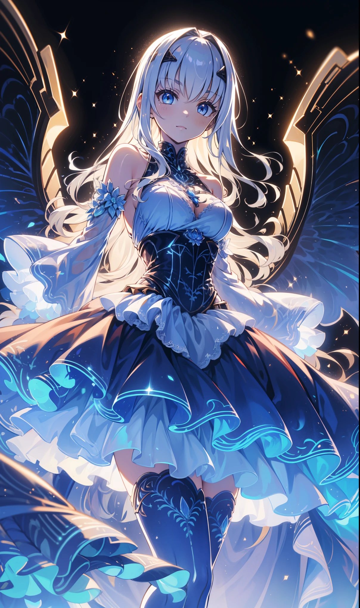 1 person、Mature、Ample breasts、Long Hair、Long eyelashes、Blue Eyes、ballerina、ballerinaの衣装、Tutu、Miniskirt、necklace、bracelet、Earrings、Lace fabric、dance、In front of the clock tower、Night Sky、gem、Butterflies fluttering、Braided、Bust-up perspective、High resolution、Highest quality