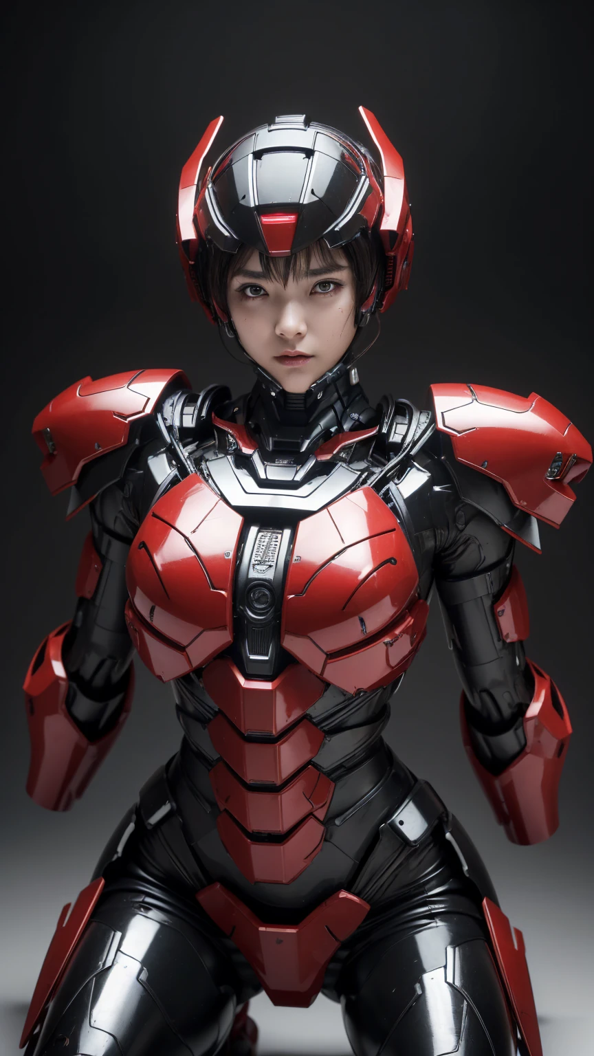 Rough skin, Very detailed, Advanced Details, high quality, 最high quality, High resolution, 1080P 、Bleeding from the wound、Red Armor、Wearing red and black、cute((Serious damage to the whole body))(Wearing a damaged female robot suit...)(Red Armor)(Broken Armor)Black Hair、Glasses、Chiquita、Soaking wet、Open your mouth、Sweaty face、It hurts again、cute、knock down、、Female college student　　(Steam coming out of the face) ((Steam from the body)) Sit on a chair　　