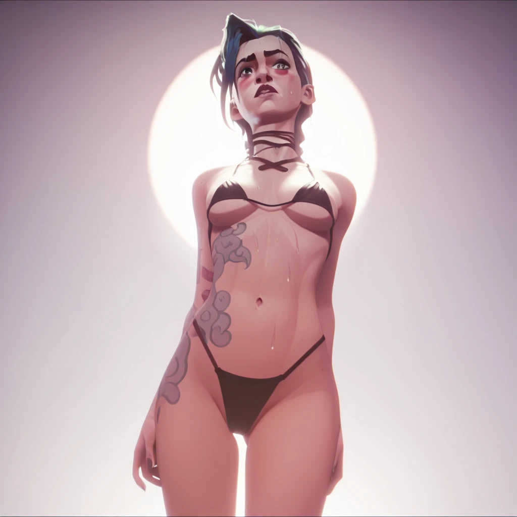 (Masterpiece), Best Quality, ultra-detailed, 1girl( marinette, naked body, dark skin, blonde hair, short hair, red eyes), evil face,wicked smile, parted lips, black eyeshadow, glow lips, head tilt, solo,facing viewer, looking at viewer, ladybugs outfit, , outdoor, night time,standing, temptation, come-on, womb tattoos