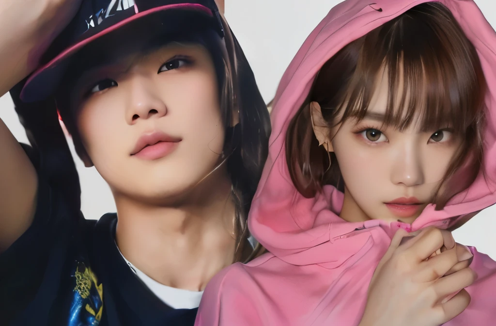 araffe and a woman in a pink hoodie and a man in a black shirt, Lalisa Manobal, masayoshi suto and artgerm, Jung Jaehyun, lalisa manoban of blackpink, blackpink jennie, ulzzang, ruan jia and artgerm, jossi of blackpink, e-girl, e - girl