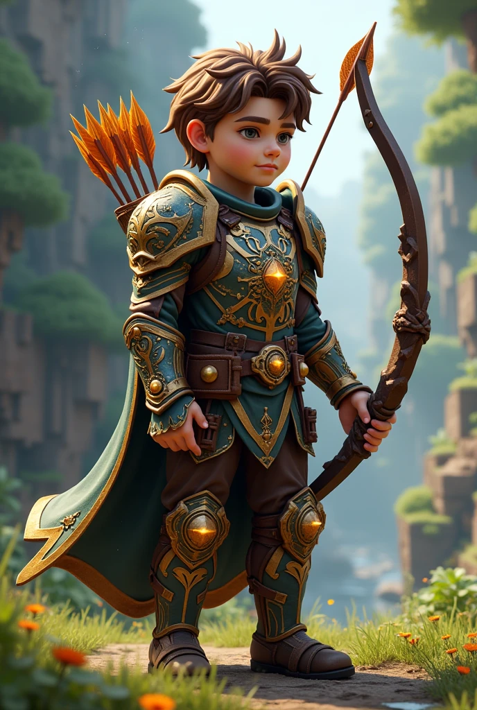 1 Original boy,Full body like,(European and American cartoon Q version,3D model rendering,Primitive barbarian style),Skinny archer,Floral decoration,Barbarians,Clash Royale style,Cartoon model rendering,low poly,highly details eye、beauitful face,Mini Dwarf,Complicated details,Full body standing painting,white backgrounid,tmasterpiece,best qualtiy,Best resolution,8K