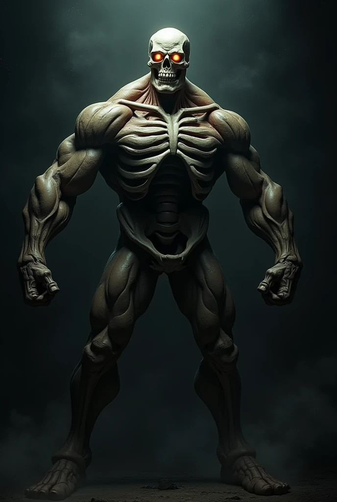Skull with muscular body making poses to show off his muscles
