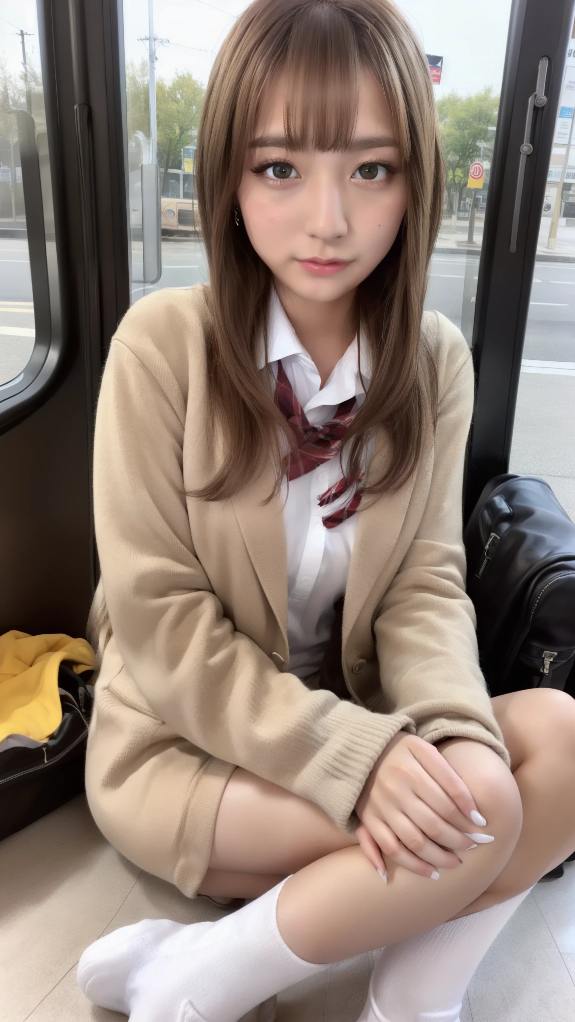 8k, RAW Portrait (Japanese women),masterpiece、Realistic:1.3、Realistic, Ultra-high resolution, Highest quality, Real Life Photos ,(((Showing panties:1.4)))、((Sitting on a train seat on the Yamanote Line, looking at my smartphone.:1.4))、
((((1 person:1.5)))), (((電車内でPlease lift your skirtパンティーを見せびらかす女子高生:1.4)))、(Cute Face:1.3),((Japanese schoolgirl))、((((Japanese High School Uniform:1.6))))、 Black Hair,(Written boundary depth:1.3)、 ((Dark brown eyes:1.2))、(Realistic skin texture:1.3)、(Immersive atmosphere:0.8、Chiaroscuro:1.2) 、(Audience:1.3)、((smile:0.9))、((Red cheeks:1.1))、((very small white panties))、((Please lift your skirt))、(Emphasize panties)、Skirt Lift、Please lift your skirt、Checked skirt