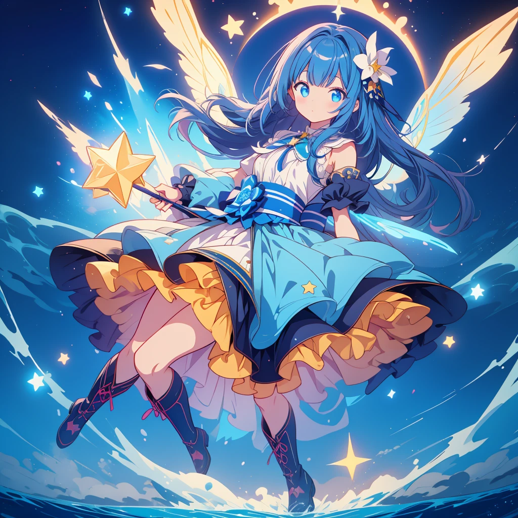 chibi, magician, Lumiere, brilliant smile, fly, Lancer, fully body, (((gigantic cape moving with the character floating from the ground)))