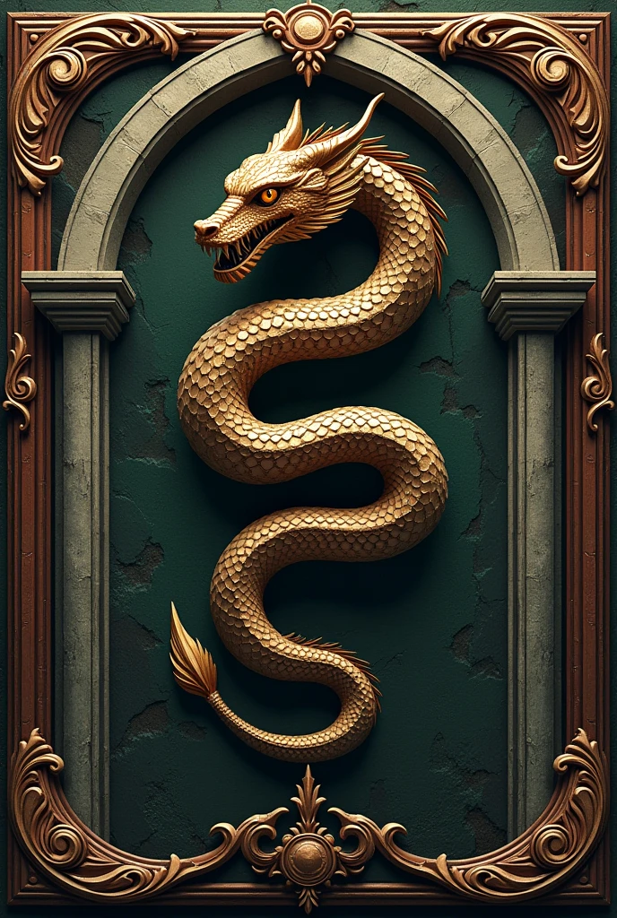 You can create a drawing of a gold and black shield with a snake in the center and below this say biomedical engineering but that it is inside the medieval style shield and that the snake is a boa