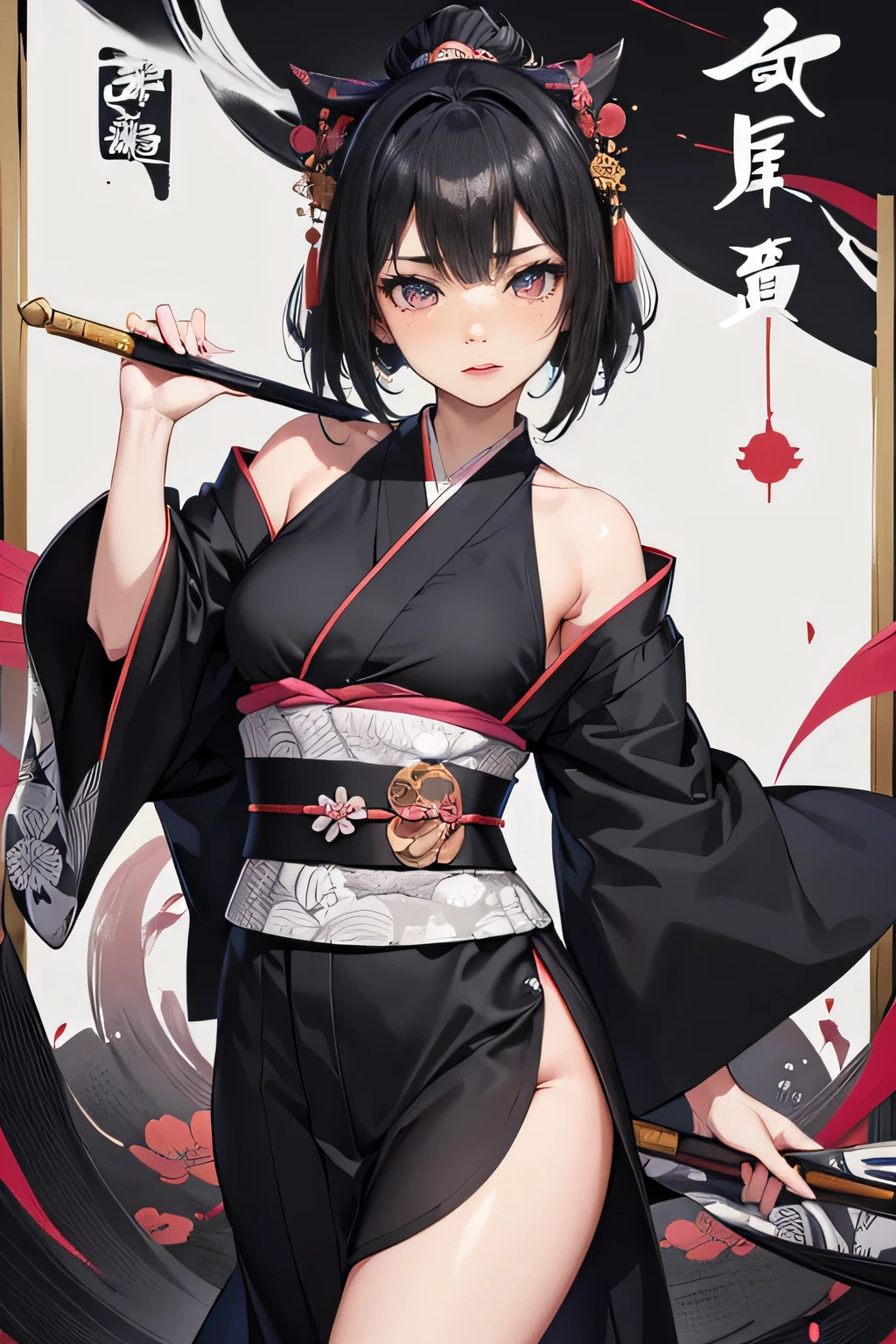 Sexy Umarunda Warrior, pretty face , Open Sexy Kimono , An attractive person, wearing a sexy open kimono . This work is、 created in a medium reminiscent of Japanese ink painting ....., It has bold brushstrokes and the Black and White Color Palette . artist ' Stunning techniques reveal the intensity and power of the image 'Presence, in top quality, Bold brushstrokes that perfectly capture details in ultra-high resolution . The texture and intricate patterns of the kimono are depicted with extreme precision. The lighting is carefully designed,Enhance the drama, Features of deep shadows and subtle highlights . general , This Work is exudes elegance and strength, to provide viewers with a fascinating and immersive experience . Black and White Color Palette, Combine Details , Stunning techniques that create an engaging and immersive experience for the audience .