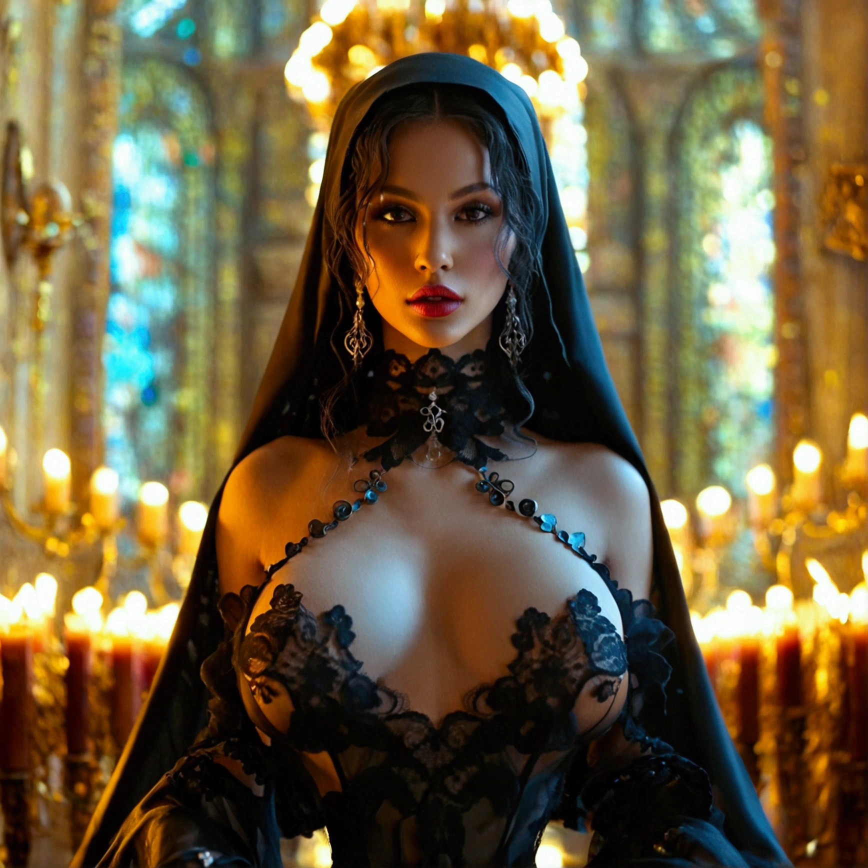 Turkish young woman are Erotic model in seductive Arabic latex satin lingerie. She is wearing a hijab, photorealistic, shiny, ultra detailed, 4 k, cinematic, , misty, mystique, beautiful,love scene, porno cam ,women in love,nsfw,jewely Accessoires, very rich and glamourous, gold chain harness with stocking ,arabic nights,fantasy,upskirt, cameltoe, pubic hair, plump breasts