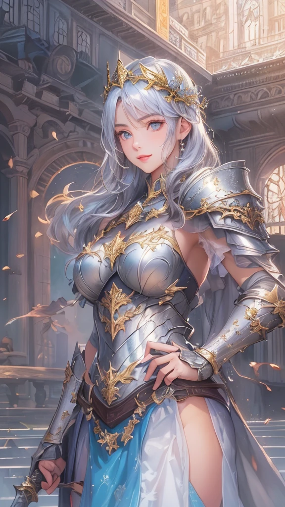 nsfw, 1girl, nude, (masterpiece: 1.4), (8K, realistic, raw photo, best quality: 1.4), skirtlift, strip naked, female knight, knight armor, nipple areola shape clear, beautiful breasts, Scandinavian girl, beautiful cute face, (real face: 1.4), perfect pussy, beautiful hairstyle, realistic blue eyes, beautiful detail eyes, (real skin: 1.3), angry face, beautiful skin, attractive, ultra high resolution, ultra realistic, cinematic lighting, white colored hair, long hair with tiara, king's palace