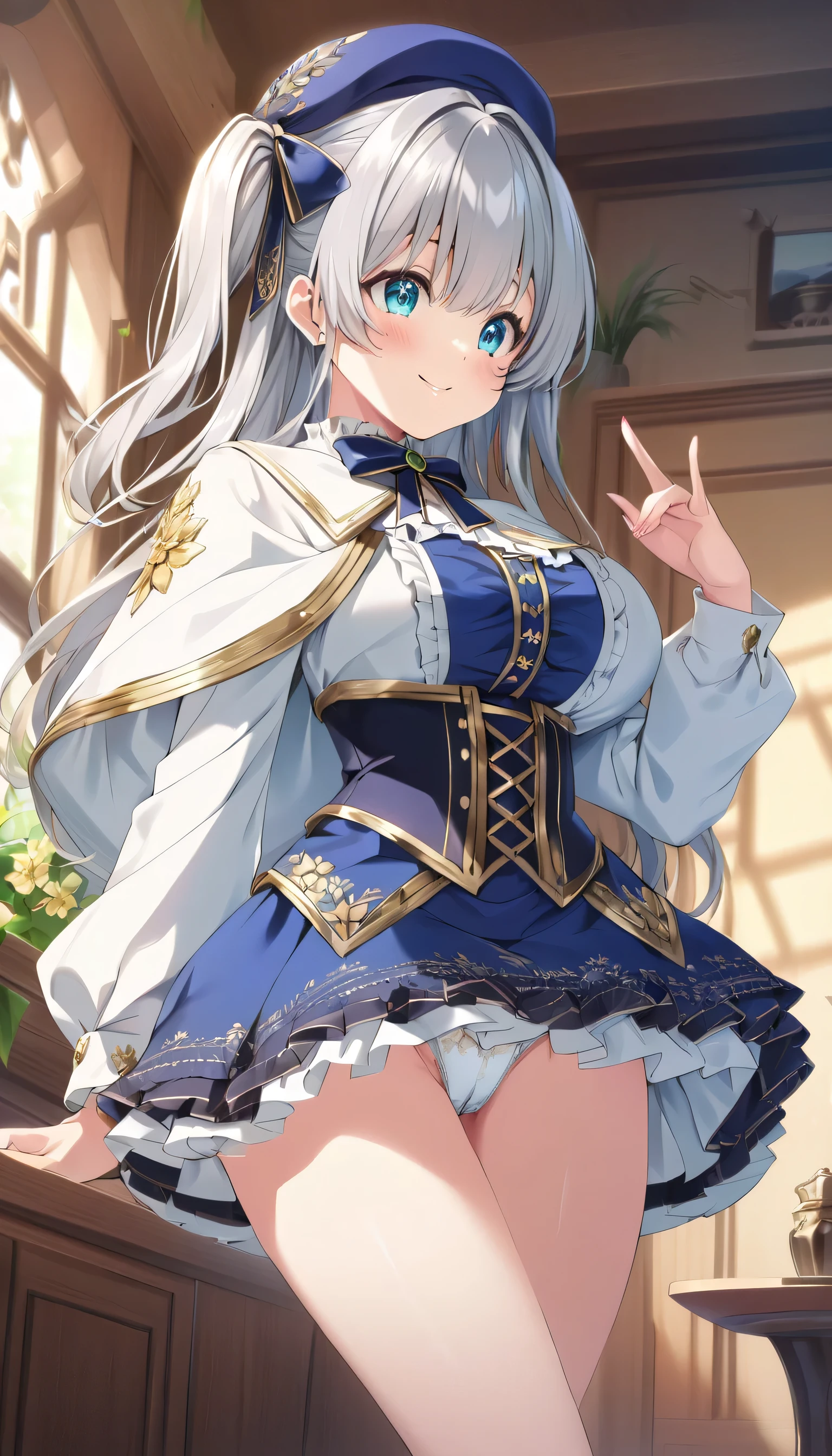 Anime girl in a blue dress with a white hat and blue dress - SeaArt AI