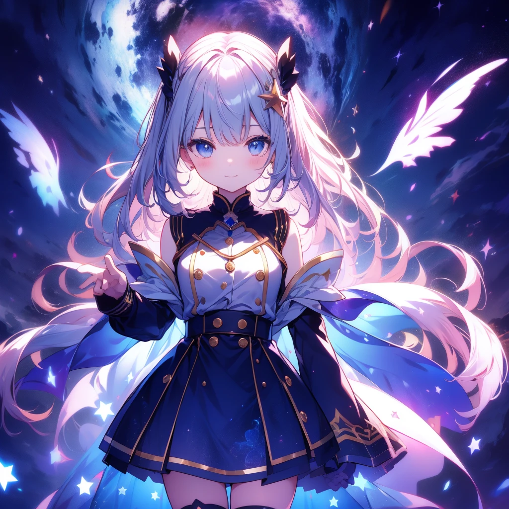 (Full body posing:1.5), (colorful:1.2), Dynamic angle, (extremely detailed CG unity 16k wallpaper:1.1), (Denoising strength: 1.45), (tmasterpiece:1.37), ((ultr detailed)), ((disheveled hair)), beautiful detailed eyes, (1girl:1.2), (solo), dynamic angle, dark magician girl, (black kneehighs:1.1), (starry tornado:1.4), starry Nebula, ((frills)), beautiful detailed sky, beautiful detailed eyes, evil smile, expressionless, hairs between eyes, white hair, pleated skirt, ((disreveled hair)), ((illustration)), god rays, sparkle, glowing light, ((masterpiece)), (((best quality)))