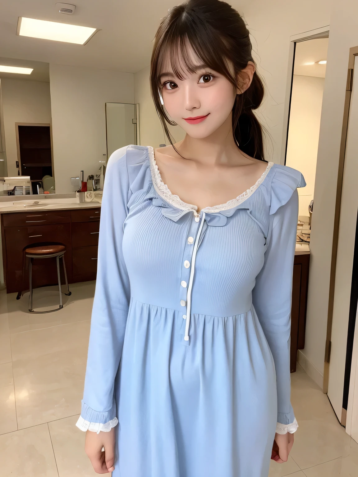 There is a woman sitting on the sofa with a teddy bear, loli in dress, Cute elegant pose, reluvy5213, taken with canon eos 5 d mark iv, chiho, opened dress, sakimichan hdri, taken with canon 8 0 d, young and cute girl, Photo taken with Nikon D 7 5 0