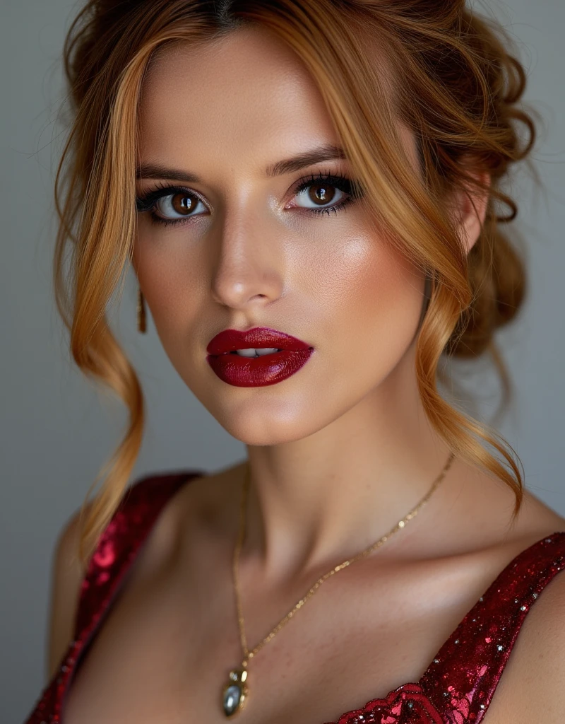 cute portrait of woman on her wedding day, latex wedding dress, red lip gloss, thick eyeliner flicks, latex outfit, latex, shiny, eye contact, full lips, lip fillers, dark red lip gloss, shiny lips, glitter