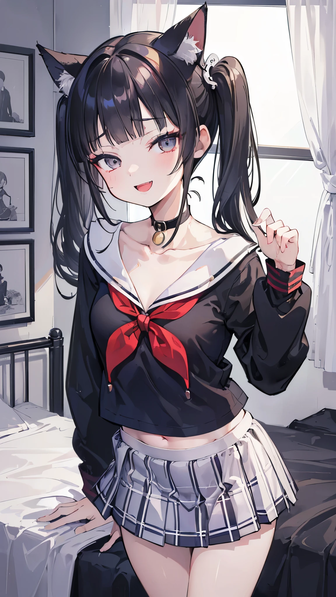 (Highest quality:1.2), (Super detailed:1.2),(masterpiece:1.2),(8k:1.2),(Blessed,Captivating body、Extremely elaborate hands、Very fine eye、Super detailedな肌、Highly detailed face,Detailed Background),one person&#39;s、large breasts,
night,dark bedroom,sitting on bed,barefoot, Good, breasts, cleavage, navel, no pants, panties, thighs, underwear, wariza,
(embarrassed, nose blush:1.3)
,(vulgarity:1.1),(fucked silly:1.1),(steam:1.1),(Wet:0.7),(trembling:1.3),(tears:0.8) ,(drooling:0.7),(sweat:1.1),after sex,(heart:1.2),
,(messy hair:1.2),used condom,used tissue, tissue box, miosha1, hair ornament, Wolf tail, red choker, black shirt, sailor collar, detached sleeves, black skirt, pleated skirt, white thighhighs, midriff, Bell, rope