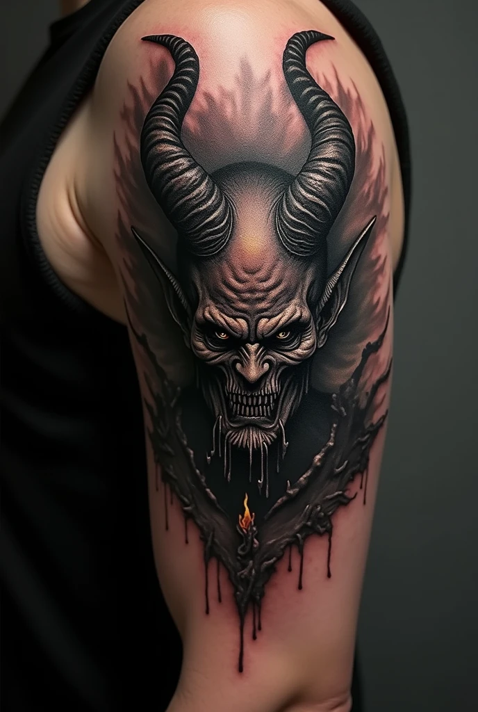 Traditional tattoo devil trapped in a bottle unable to get out