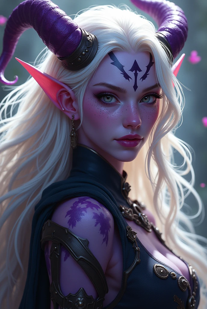 beautiful woman,<lora:void-elf:1> void elf,pointed ears,silver hair,purple eyes