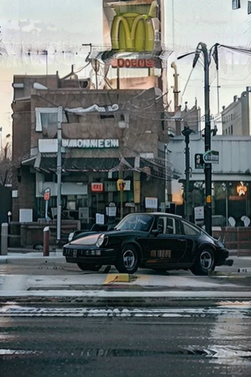 Rare image of a Porsche 911 discovered in a parking area at McDonald's, December 1995, bad signal, found footage