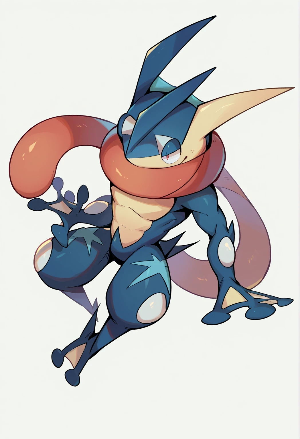  score_9,  score_8_above,  score_7_above,  score_6_above,   source  _ hairy, Alone,  degrees of freedom ,   full body portrait,  white background,   greninja , pokemon (creature)