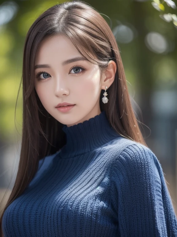 masutepiece, Best Quality, Ultra-detailed, finely detail, hight resolution, 8K picture quality, Perfect dynamic composition, Beautiful detailed eyes, Natural Lip, Dark blue knitted dress ,