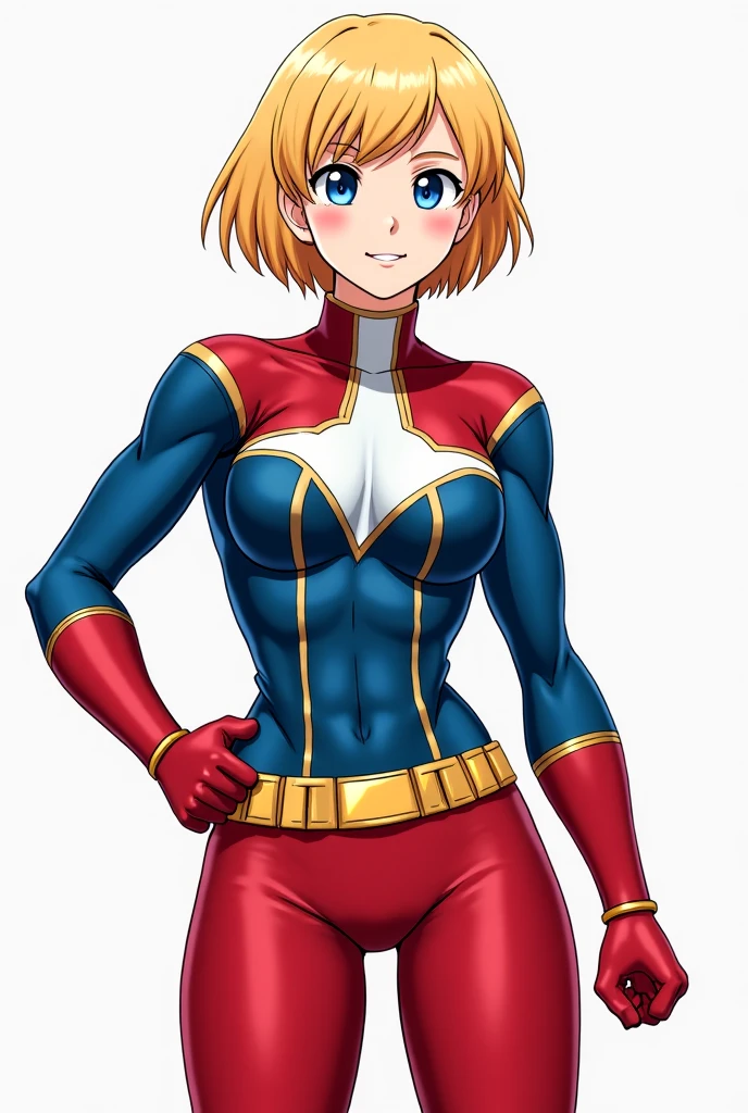 score_9, score_7_up 1girl, solo, captain marvel, blonde hair, tomboy,