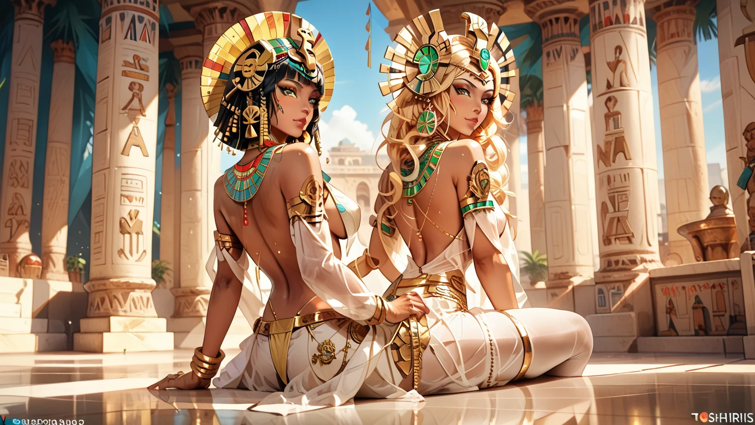 (An intricate woman mechanical dark red green yellow gold design, egyptian OSIRIS Goddess, Ancient Goddess, gold pantie), science, light emitting diode,metal high definition,( sitting on the floor,look back, cowboy shot),see but and hip best quality, high definition, anatomically correct, Very detailed, Ultra High Definition, textured skin, Sharp details,