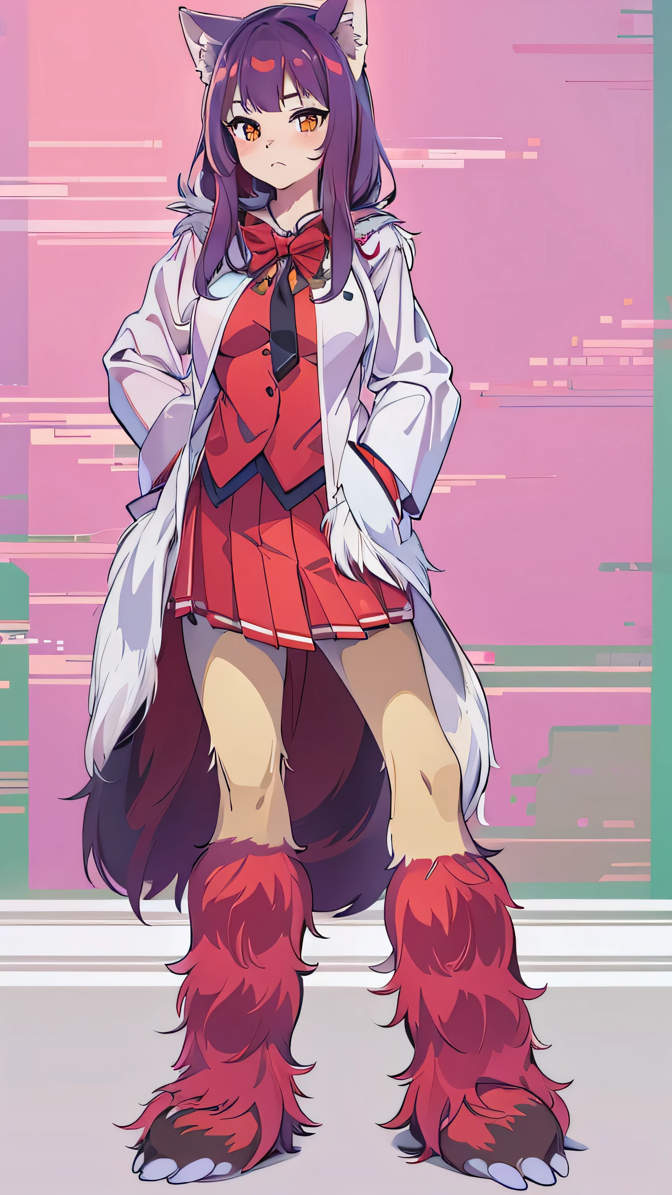    highdefinition images ，  1 girl,  face details、 Red fur,  like Wolfgirl ,   medium breasts,   school uniform,   full body high quality image  、  Portrait,   colorful background, (furry:1.5)