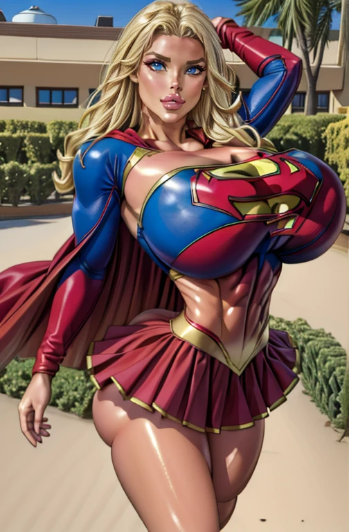  supergirl costume with tentacles wrapped around the limbs,  blondes,  sexy body ,  miniskirt, Big Breasts