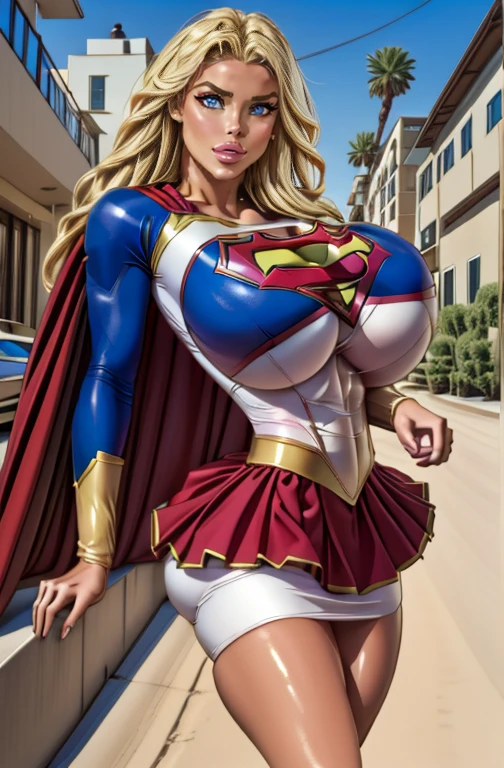  supergirl costume with tentacles wrapped around the limbs,  blondes,  sexy body ,  miniskirt, Big Breasts