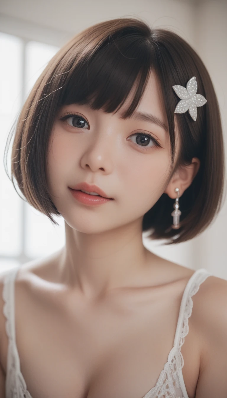  futanari 。 bob cut。Young。 cute。 hair ornament。Earrings。cumdrip