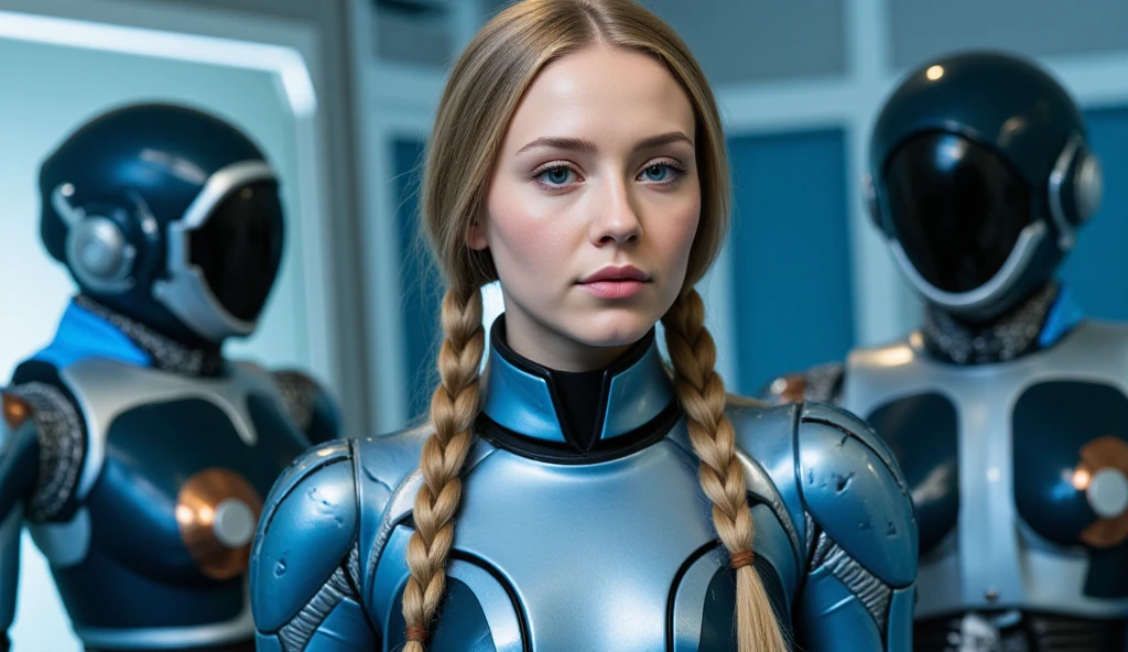 girl CHILD 10 years old, blonde straight hair very long, PORTRAIT STYLE, CLOSE UP, STAR WARS MOVIE STILL, STAR WARS MOVIE SCREENSHOT, STAR WARS MOVIE STILL, STAR WARS MOVIE STILL, 4K HQ WALLPAPER, STAR WARS MOVIE, HOLDING 4K lightsaber, still from star wars, hd star wars photo, wearing shiny stormtrooper armor