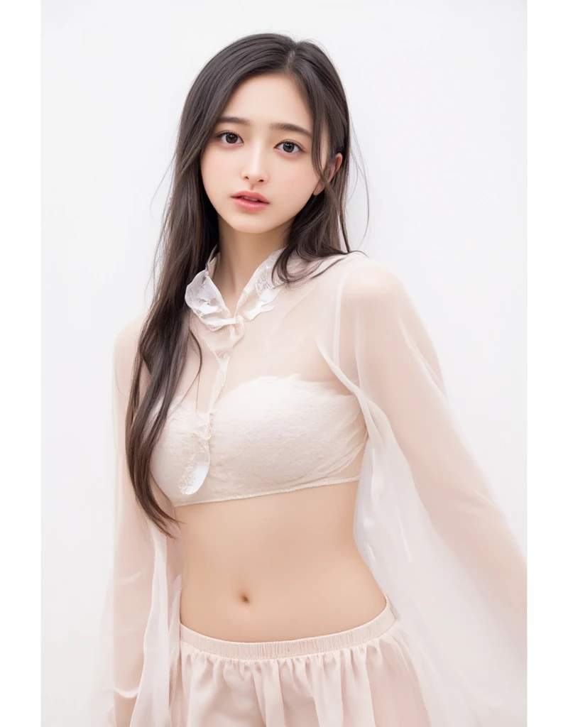 ((of the highest quality, 8K, masutepiece: 1.3, Raw photo)), Sharp Focus: 1.2, (1 AESPA Girl :1.1), (Solo: 1.2), (Realistic, Photorealistic: 1.37), (Face Focus: 1.1), Cute face, hyperdetailed face, Small breasts, flat chest, Short messy hair, Small Smile, (Sheer fabric:1.2), (Off-the-shoulder chiffon dress: 1.1), (bikini of, underboob: 1.4), Spread legs, garden, flower, cattleya