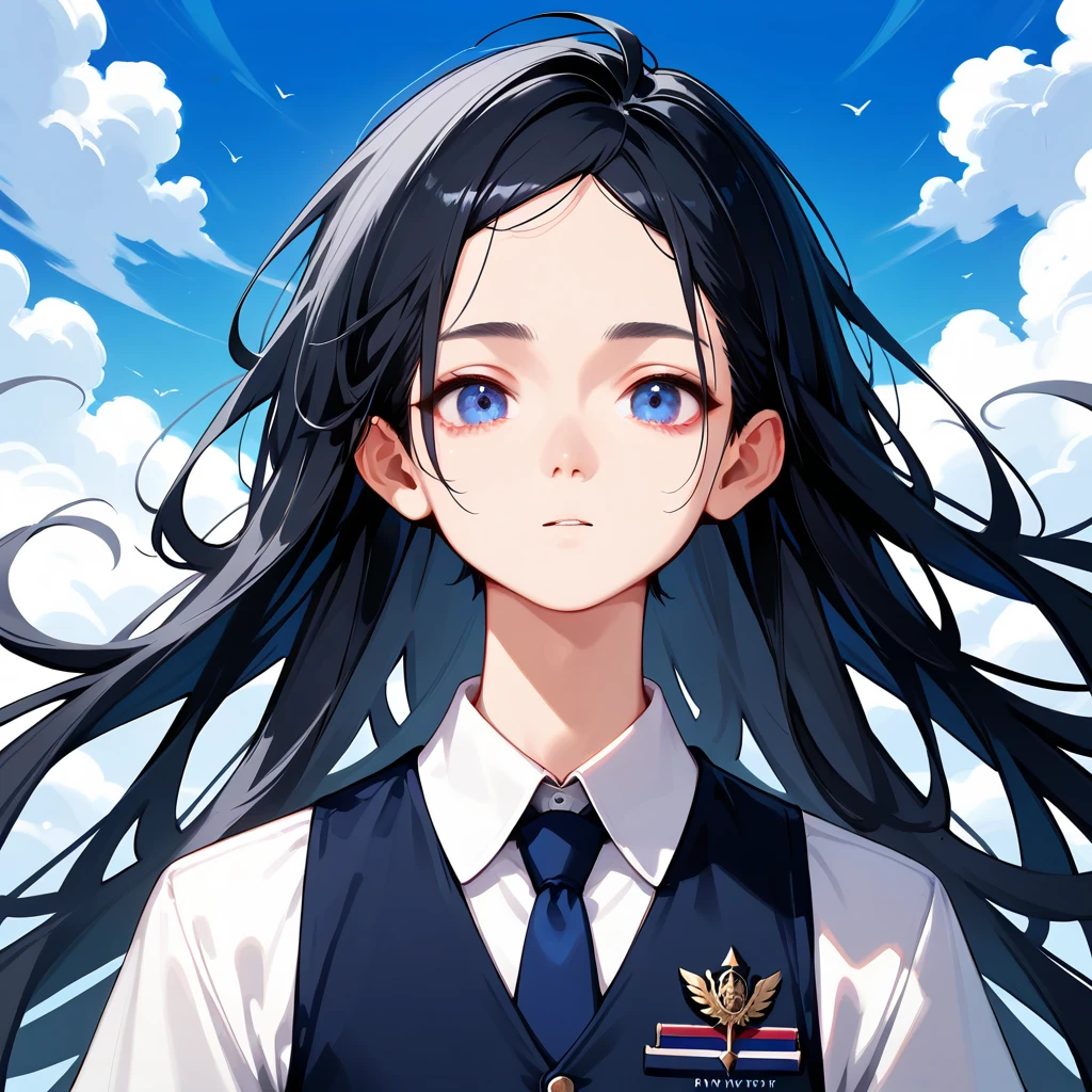 score_9,score_8_up,score_7_up,masterpiece,(1boy),19-years-old ,university student,BREAK Nagi-kun ,black hair,very short,(Forehead:0.8),dark blue eyes,(baby face:0.8),( melancholy expression:0.8),Petite,Slim BREAK navy vest,Short sleeve dress shirt, blue tie ,Silver Polaris Embroidered ,moonstone bangle,(((Alone)))