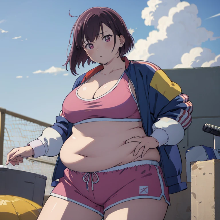 masterpiece, best quality, M Shizuka V4, 1 girl, alone, looking at the audience, faint smile, sitting, hair accessories, long sleeves, navel, split, Keep your mouth shut, clavicle, jacket, open clothes, shoe, pregnant woman, micro bikini, hairpin, diaphragm, crop top, Colorful clothes, exercise well, dark purple, bulge, big bust, outdoor, ((hands in pockets)), ((Mountain)), ((night)), starry Sky, Sky, from the side, portrait,