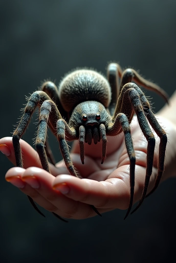 Muscular man crush a spider with his barefoot. foot closeup, perfect feet,