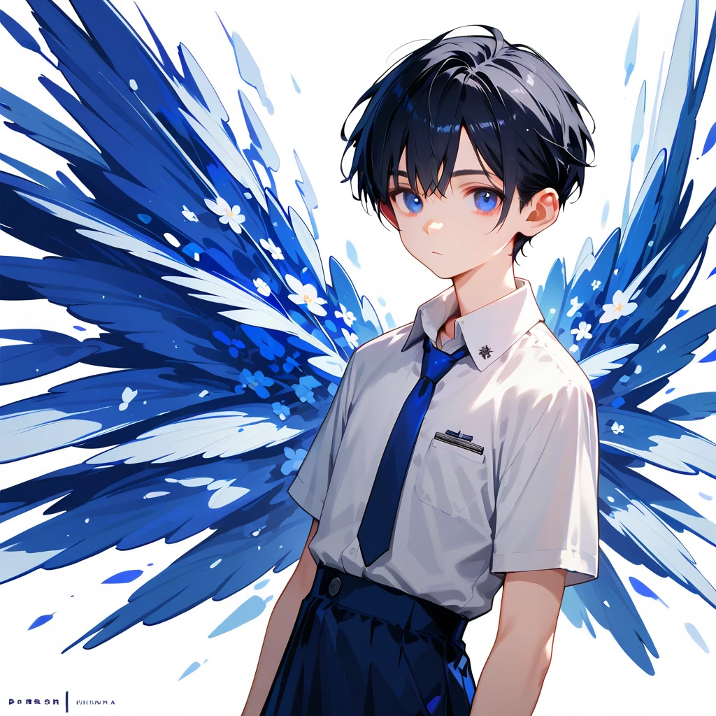 score_9,score_8_up,score_7_up,masterpiece,(1boy),19-years-old ,university student,BREAK Nagi-kun ,black hair,very short,(Forehead:0.8),dark blue eyes,(baby face:0.8),( melancholy expression:0.8),Petite,Slim BREAK short sleeve navy dress shirt, blue tie ,Silver Polaris Embroidered ,moonstone bangle,Tsukuyomi, Susanoo,(((Alone)))