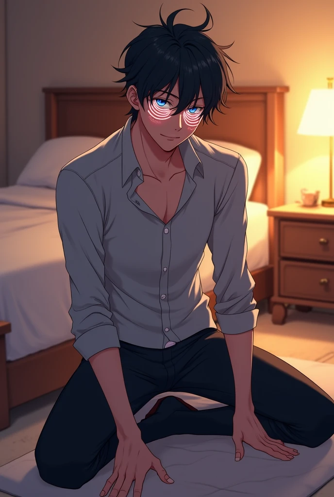 male、male性、Short Hair、adult、大柄のmale、university student、adultのmale、大きなmale、sex appeal、Exposed bare skin、Sweat、Sexual、lure、dark、Gloomy、Dark personality、suspicious、Grin、Nihilist look、Shadow、Open the buttons on your shirt、Unzipping pants、Unbuttoned、Sleep on the sofa、Colors of the Night、Cold colored light source、Dark Room、Dark Background