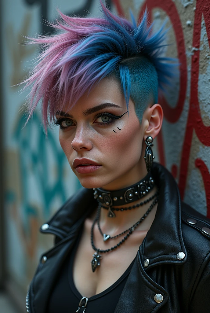 punk, busty girl, solo, masterpiece, digital art, 2D, Distinguished, Light, Industrial Art, watercolor, 18 years old, (intricately detailed eyes:1.1), femininity, (high contrast:1.2)