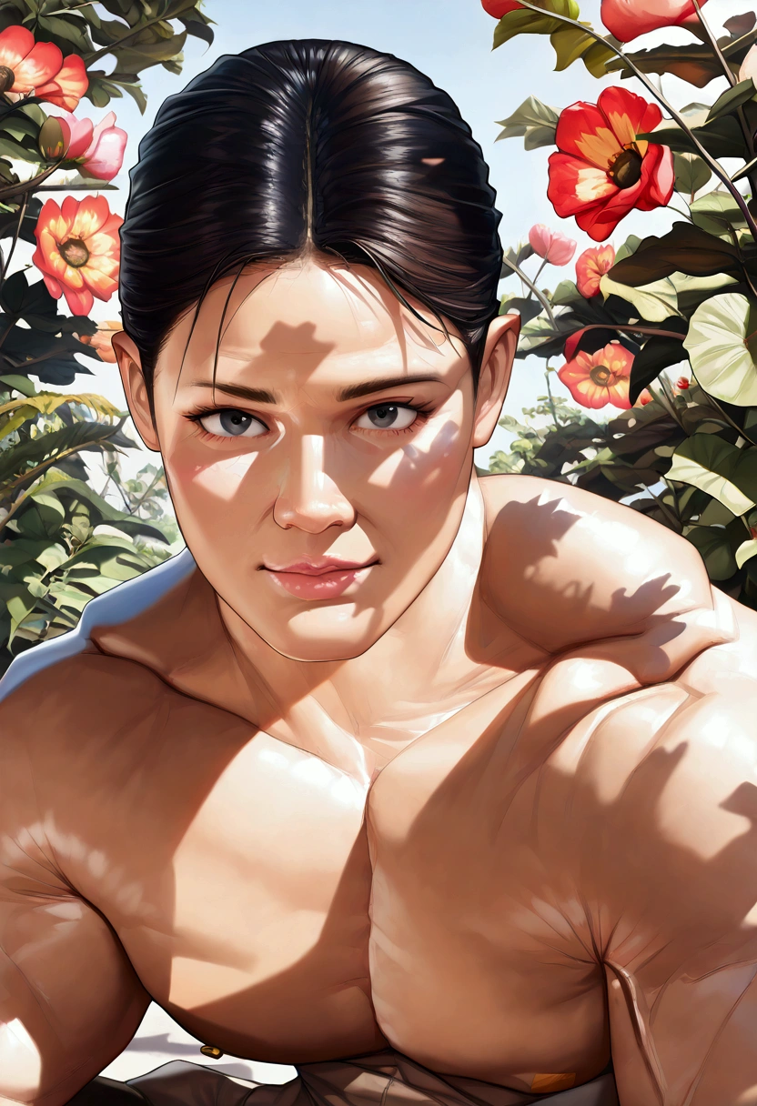 IFBB female bodybuilder girl, cara delevingne, naked, bodybuilder veins, ripped abs, extremely vascular, veins everywhere, (Masterpiece), (Best Quality), (Super Detail), (disheveled Hair), (Illustration), (1 Girl), (Interview), (Brief Background), Beautiful Detailed Eyes, Delicate Beautiful Face, Floating, (High Saturation), (Shine), Focus on Face, Black Hair, Bangs, Full Smile, Floating Hair. girl, maiden in love, pixiv illustration, top quality, super detailed, smile, clever, beautiful face, 4K, nature, sunlight through trees,
