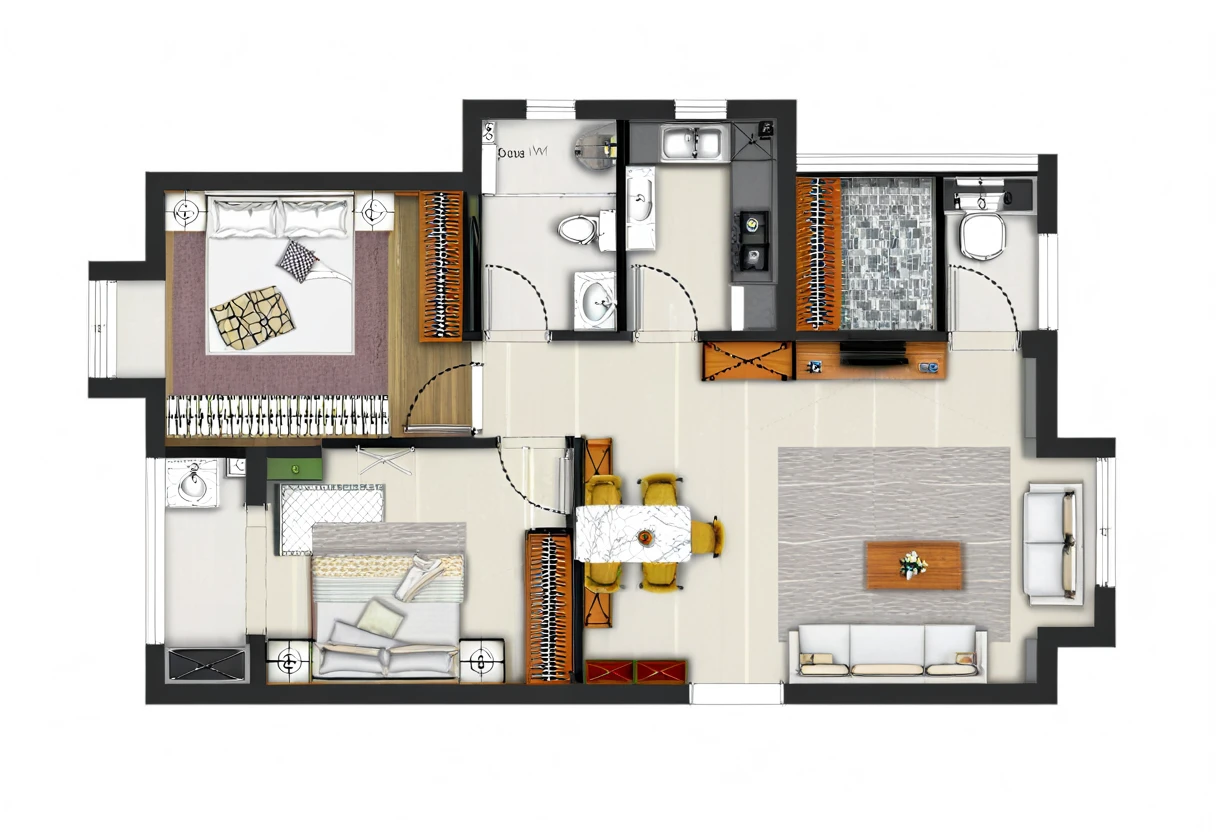 a drawing of a plan of a small apartment with a kitchen and living room, apartment design, architectural plan, floor plan, plan drawing, layout, flat 2 d, fancy apartment, house interior, architectural plans, single floor, architectural planning, building plans, 2 d autocad, black and white scheme, autocad, residential design, apartment set in the near future