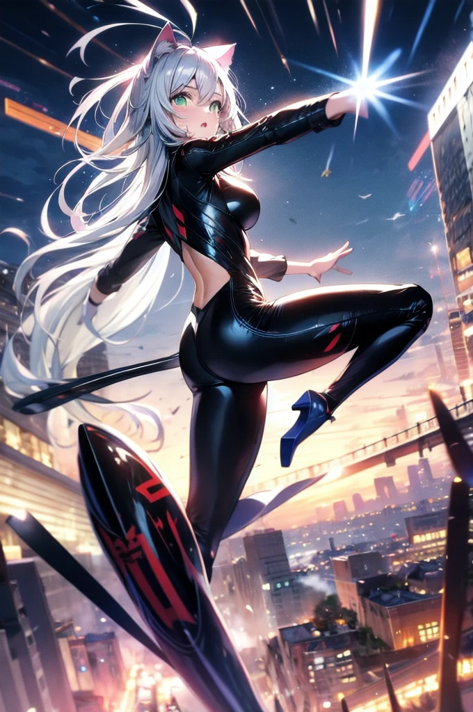masterpiece, best quality, 8K, number, 1 girl, Solitary, stand up, youth, White hair, long White hair, Hair accessories, Red Eyes, Round pupil, Emotionless expression, Blood-stained mechanical parts, electric wire, cable, Failure Effect, scary, Science fiction, Futuristic, The background is darker, Neon, Cyberpunk Characters, Surreal, Strange, Disturbing, Creepy, scary, One-piece Pants,Red Eyes,Venom,nigrescence,Long black gloves,Jumpsuits,Tight latex bodysuit,Highlight her graceful figure,将整个身体包裹stand up,Symbiote,((Sexy highlighted)),One-piece Pants,Red Eyes,Venom,nigrescence,Long black gloves,Jumpsuits,Black latex suit,Blood-Red Eyes,best quality, high resolution, Very detailed, Vivid texture, mask, Tight latex bodysuit, Bangs,Purple Hair, blue eyes