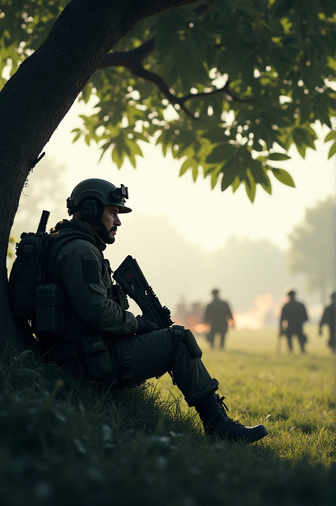 soldier on a war field, difficult, dramatic moment