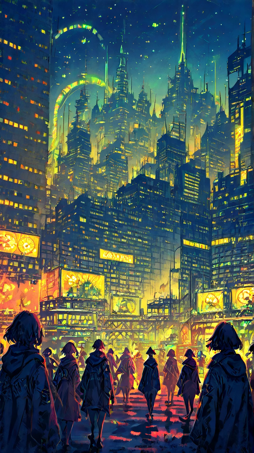  Anime-style city scene with women walking down the street, City Concept Art, Fantasy sci-fi city,  Futuristic Diesel Punk Street, Pictorial Concept Art ,  a tropical dystopian city ,  Zootopia concept art , A bustling cyberpunk metropolis, Dystopian digital concept art,   SF Cyberpunk City Street  , 